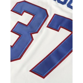 Men's #37 White Embroidered Baseball Jersey - V-Neck, Loose Fit, Polyester Sports Shirt for Casual & Team Activities, Sizes S-XXXL, Outdoor Activewear | Loose Fit Shirt | Smooth Texture, Best for Christmas
