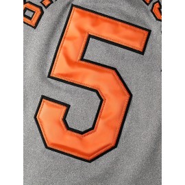 Men'S Baseball Sweatshirt # 5 Grey Retro Classic Baseball Breathable Sweatshirt Embroidered Sewing Sports Wear For Training And Competition