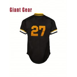 Men'S Baseball Shirt # 27 Black Sports Shirt Suitable For Street Sports Competition S-3XL