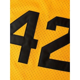 Men's #42 Yellow Basketball Jersey - Breathable Embroidered Polyester, Round Neck, S-3XL, Perfect for Team Sports, Casual Wear, and Outdoor Activities, Team Sports Clothing | Bold Number Design | Embroidered Detailing