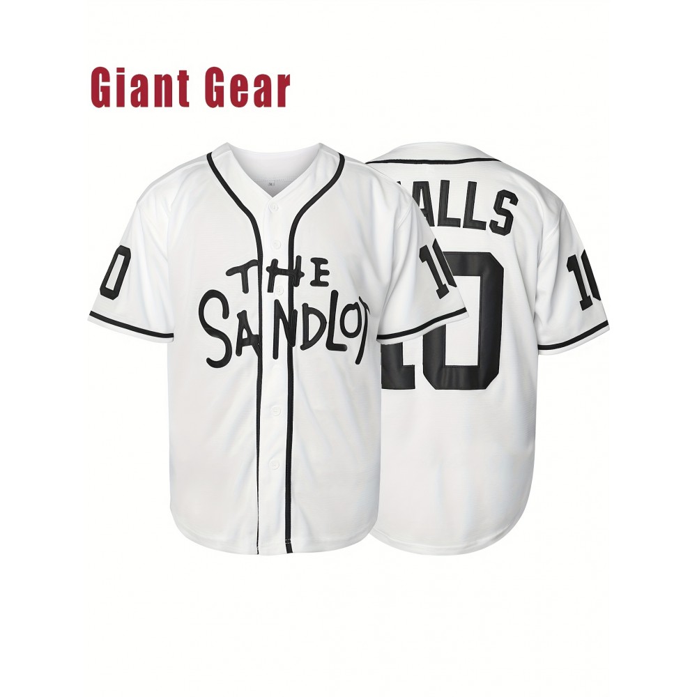 Men's American Baseball Jersey #10 - White V-Neck Loose Fit 