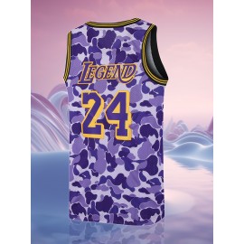 Men'S 24# Embroidered Basketball Jersey - Active Crew Neck Sleeveless Sports Wear - Breathable Polyester Fabric - For Basketball Training & Competition - Ideal Gift For Sports Fans--Four Seasons Wear