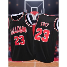 Chicago Basketball Jersey - Black Sleeveless Moisture-Wicking Lightweight Breathable Mesh, Loose Fit with Chicago 23 Design, Asymmetrical Hem for Men & Teens, All-Season Casual & Sports Wear, Streetwear Fashion, Durable Embroidery