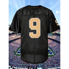 Men'S # 9 Black Embroidered Football Shirt - Breathable V-neck Casual Sweatshirt, Suitable For Outdoor Activities And Parties, Sizes S-XXXL