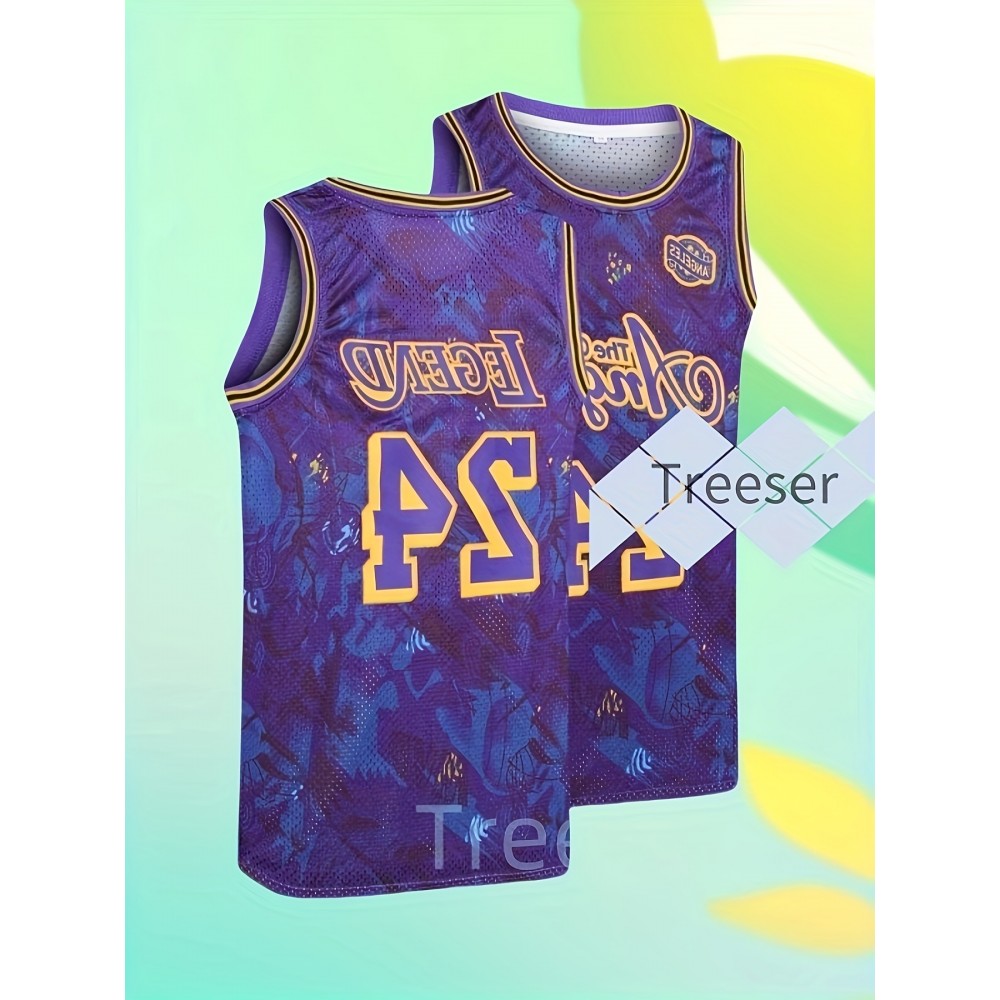 24 Purple Blue Basketball Sportswear, Training And Competition Sportswear, High-end Men'S Clothing, Top And Vest Suitable For Sports And Daily Wear