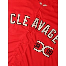 Men's Red Embroidered Polyester Baseball Shirt #38DD, Loose Knit Fabric, Breathable V-Neck Sports Top for Spring, Summer, and Autumn - Sizes S-XXXL