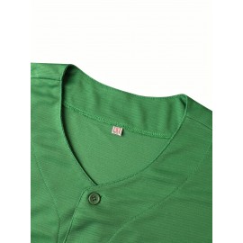 Men's Vintage Mexico Baseball Jersey - Green & White Retro Design, Moisture-Wicking Polyester, V-Neck, Short Sleeve, Button-Up Front for Sports, Parties & Casual Wear