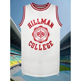 Wayman Hillman College #9 Men's Basketball Jersey - Breathable, Loose-Fit White Mesh Vest with Red & Black Striped Accents, 