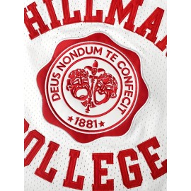 Wayman Hillman College #9 Men's Basketball Jersey - Breathable, Loose-Fit White Mesh Vest with Red & Black Striped Accents, 