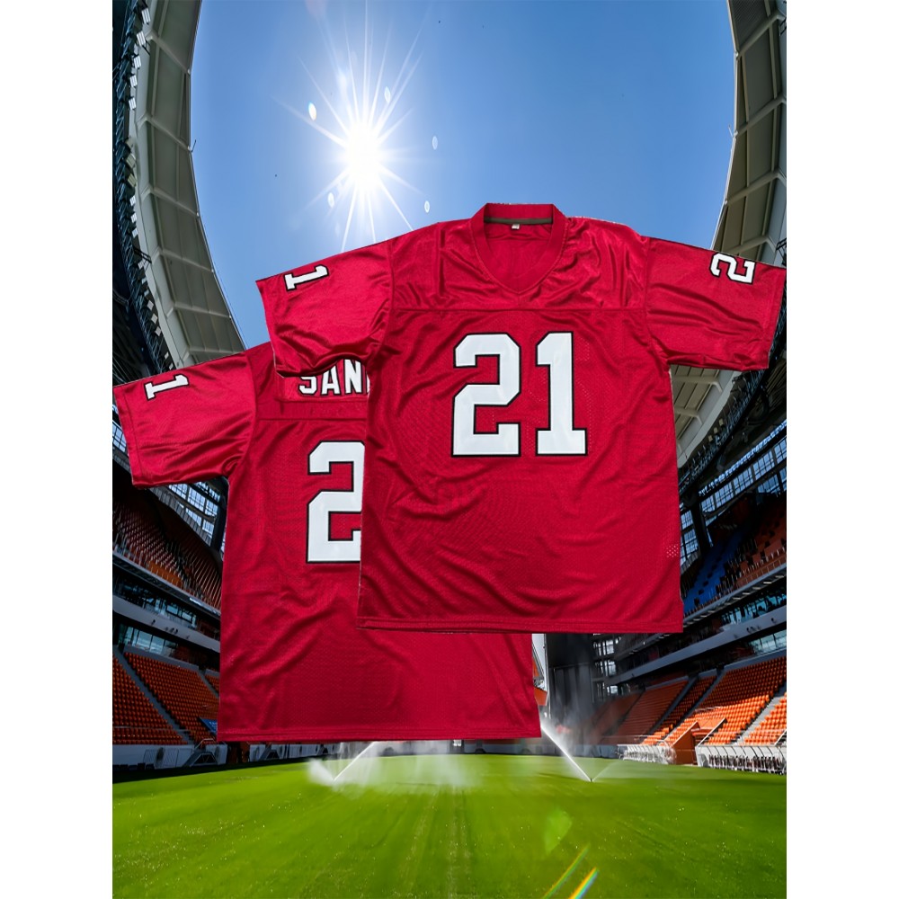 Men'S Rugby Shirt # 21 Red Embroidered Rugby Shirt Loose Fit Polyester Knitted - Perfect For Casual And Sportswear Machine Washable - Sizes From S To XXXL