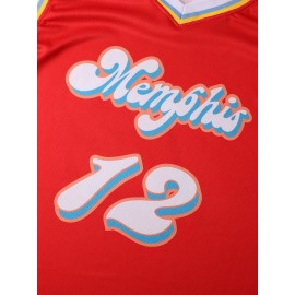 Men's #12 Red Basketball Jersey - Vibrant Orange & Blue Design, Breathable Polyester Mesh for Training, Competition, and Team Sports, Sizes S-XXXL