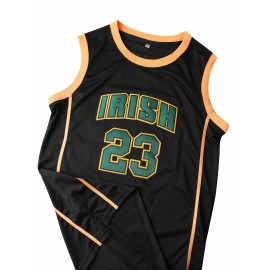 Men's #23 Irish Basketball Jersey - Black & Yellow Sleeveless Tank Top, Breathable Mesh Fabric, Moisture-Wicking, Loose Fit for Sports, Parties & Casual Wear