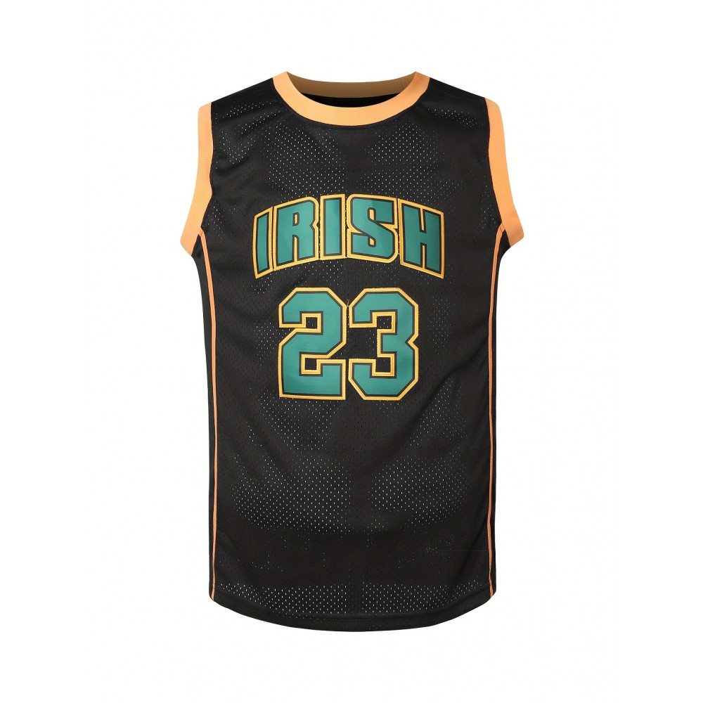 Men's #23 Irish Basketball Jersey - Black & Yellow Sleeveless Tank Top, Breathable Mesh Fabric, Moisture-Wicking, Loose Fit for Sports, Parties & Casual Wear