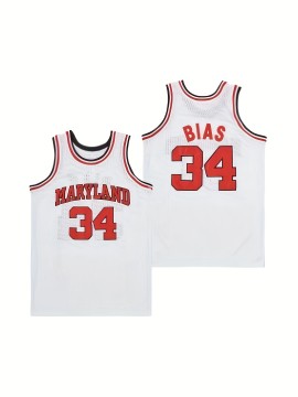 Len Bias #34 Maryland Basketball Jersey - Vintage Style, Breathable & Moisture-Wicking Sleeveless Tank Top for Men & Women, Perfect for Sports, Casual Wear, and Parties