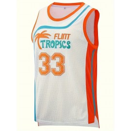1pc Flint Tropics #33 Men'S Basketball Jersey - Vintage Style Breathable Sleeveless Polyester Uniform with Embroidery, Moisture-Wicking for Training, Competition, Casual Wear