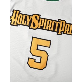 ST. John's Shamrocks Holy Spirit Prep #5 Edwards Jersey - Vintage Boyfriend Style Basketball Jersey, 100% Polyester Moisture-Wicking Lightweight Breathable, Sleeveless V-Neck Loose Fit for Men & Youth, Logo, All-Season Casual & Sports Wear