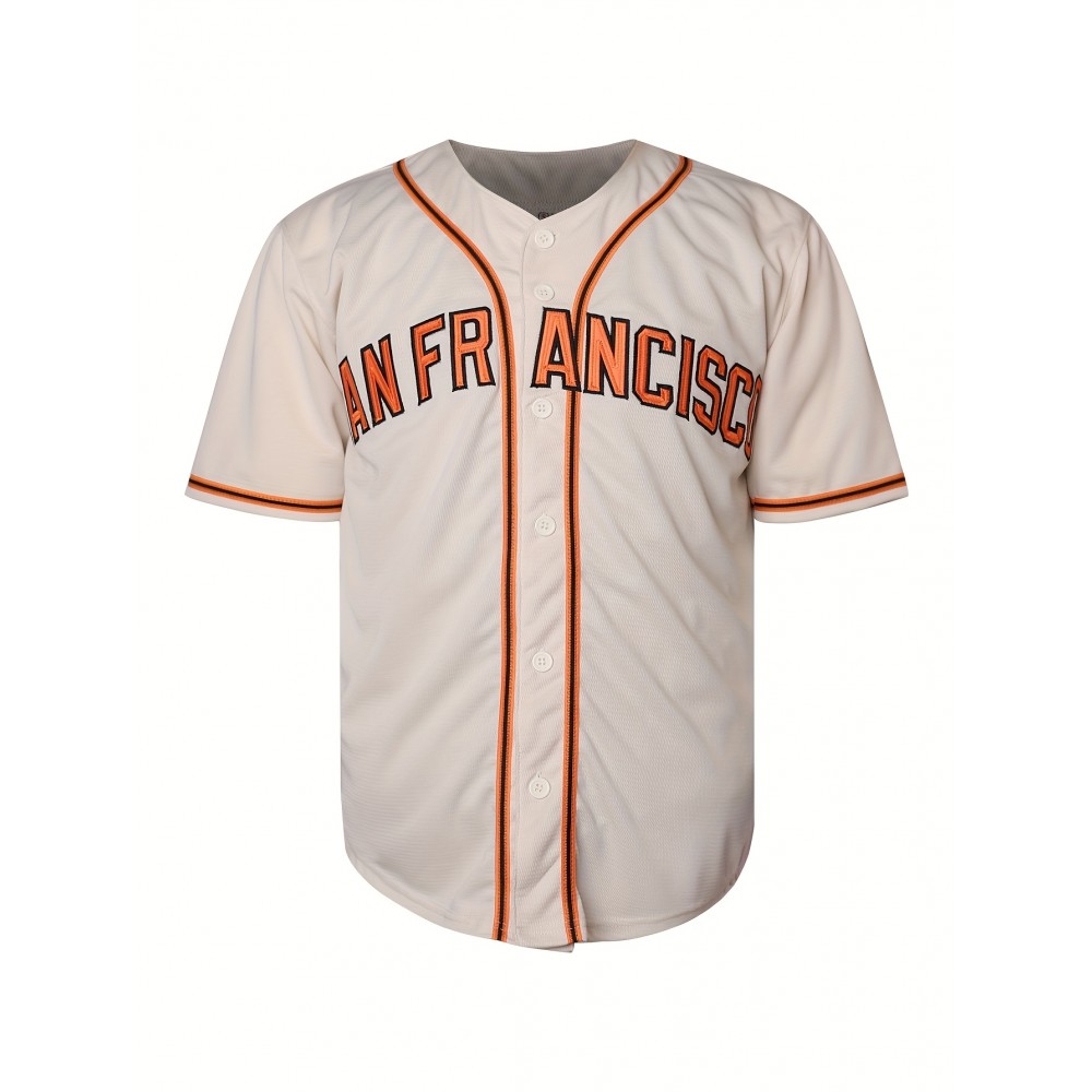 Men's Vintage Baseball Jersey #25 - San Francisco V-Neck, Moisture-Wicking Breathable Polyester, Loose Fit Short Sleeve for Sports, Casual & Parties (/Orange/Black), Sports Apparel, Detailing