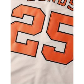 Men'S # 25 Beige Baseball Jersey - Breathable Embroidered Polyester Fiber Loose Fit V-neck And Button Closure Perfect For Team Sports, Casual Outings, And Training. Size S-3XL Is Perfect For Christmas