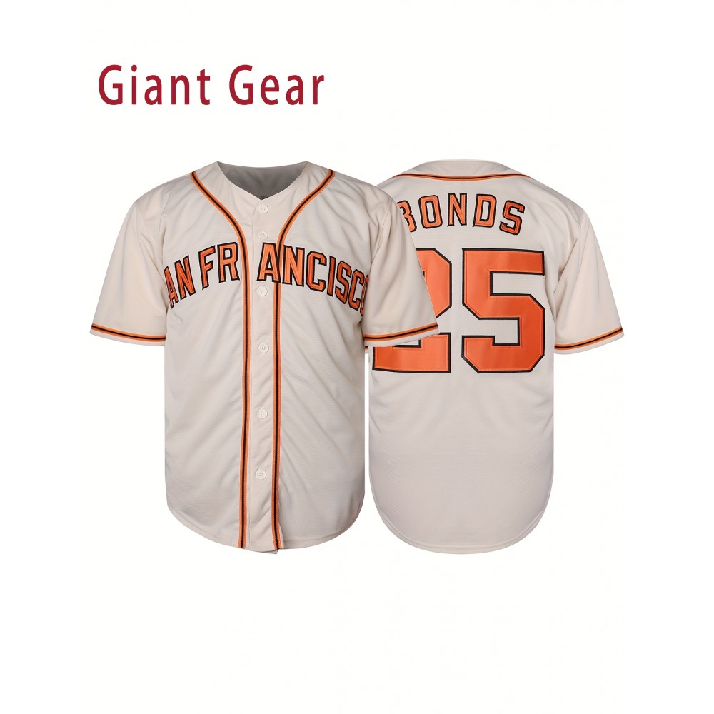 Men'S # 25 Beige Baseball Jersey - Breathable Embroidered Polyester Fiber Loose Fit V-neck And Button Closure Perfect For Team Sports, Casual Outings, And Training. Size S-3XL Is Perfect For Christmas