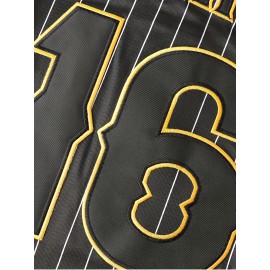 Men'S # 16 Black And White Striped Baseball Shirt Loose Fit Button Closed Casual And Sportswear Multi Functional Running Training Hiking Cycling Fishing Ideal Size S-3XL