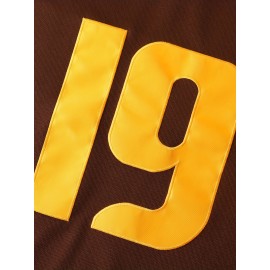 Men's #19 Brown Baseball Jersey with San Francisco Lettering & American Flag Patch - Loose Fit V-Neck Pullover for Training, Team Sports, Casual Wear (Sizes S-3XL), Outdoor Activity Clothing | Sporty Vneck Style | Durable Sportswear
