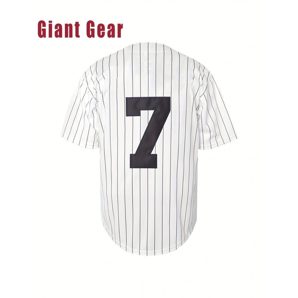 Men's #7 NY Embroidered Baseball Jersey - Breathable V-Neck, Black & White Striped Retro Design, Casual & Sports Wear for Parties, Training, and Outdoor Activities