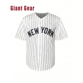 Men's #7 NY Embroidered Baseball Jersey - Breathable V-Neck, Black & White Striped Retro Design, Casual & Sports Wear for Parties, Training, and Outdoor Activities