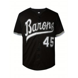 1994 Jordan Birmingham Baseball Jersey #45 - Vintage Retro V-Neck Button-Up, Moisture-Wicking Breathable Polyester, Loose Fit S-3XL for Men's Sports, Casual & Party Wear, Machine Washable