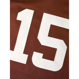 Men's #15 Brown American Football Jersey - V-Neck,, Polyester, Ideal for Training & Team Sports, Sizes S-XXXL, Team Jersey|Vneck Sports Top| Detailing
