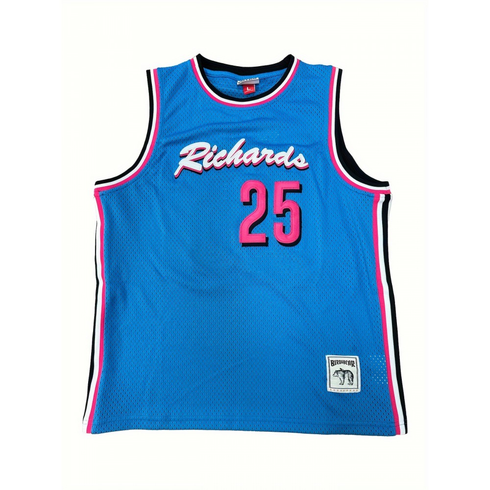 Girls' #25 Blue & Pink Basketball Jersey - High School Sport Uniform for Ages 3-14, Breathable Polyester, 