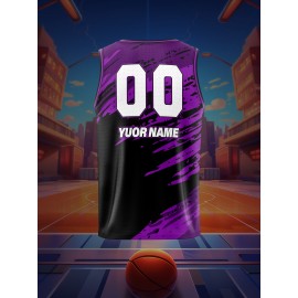 [Customizable] Youngsters' Customizable Basketball Tank Top | Polyester | Breathable, Comfort-Fit, Washable | Training, Games & Outdoor Fun | Black & Red with Splash Design