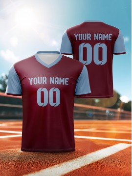 [1pc Customizable Soccer Jersey] 1pc Customizable V-Neck Soccer Jersey for Kids | 100% Polyester Knit Fabric, All-Season Sports Top with Personalized Name & Number, Medium Stretch | Ideal for Training, Casual & Outdoor Activities