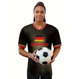 Professional Sports Fabric Women's Creative Pattern Print Country Home Soccer Jersey T-shirt, As Gifts For Sports Fans