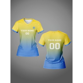 Customized Women'S V-Neck Football Shirt, Polyester 100%, Quick-Dry Knit Fabric, All Over Print, Regular Length, Slight Stretch, Sports Style, for Team Training & Fitness, Spring/Summer/Fall - 210g/m²