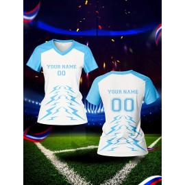Customizable Women's V-Neck Football Jersey - Personalized Name & Number, Quick-Drying, Breathable Polyester, Ideal for Team Sports, Fitness & Casual Wear