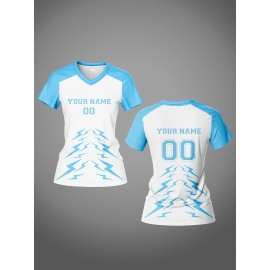 Customizable Women's V-Neck Football Jersey - Personalized Name & Number, Quick-Drying, Breathable Polyester, Ideal for Team Sports, Fitness & Casual Wear