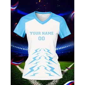Customizable Women's V-Neck Football Jersey - Personalized Name & Number, Quick-Drying, Breathable Polyester, Ideal for Team Sports, Fitness & Casual Wear