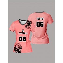 Customized Name & Number Women's V-Neck Football Jersey - Breathable Quick-Dry Moisture-Wicking Pink/Black with Football Graphic & Number 06 Design for Team Training, Fitness, Casual Wear, Football Accessories, Comfortable Fit