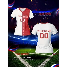 [Comfortable] Customizable Women's V-Neck Soccer Jersey - Personalized Name & Number, Breathable Polyester, Quick-Dry Athletic Top for Team Training, Sports Fitness & Casual Wear