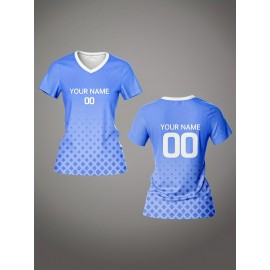 Customizable Women's V-Neck Football Jersey - Light Blue, Personalized Name & Number, Breathable Polyester, Quick-Dry for Sports, Training & Casual Wear