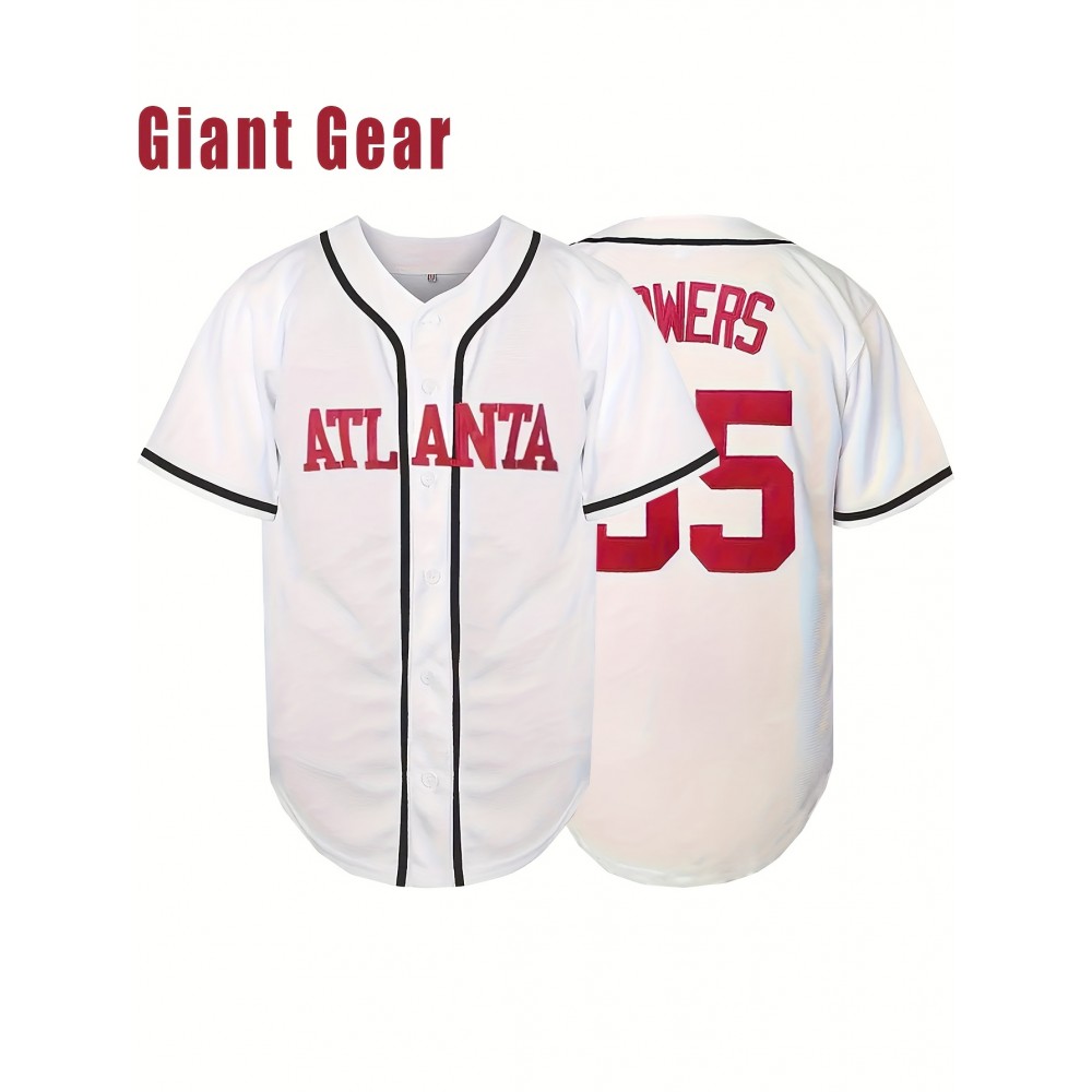 Men's Baseball Jersey # 55 White Baseball Jersey Suitable for Training, Beach Games, Vacations, Casual Wear, Breathable V-neck Embroidered Polyester Loose Micro Elastic Fabric Size S-3XL