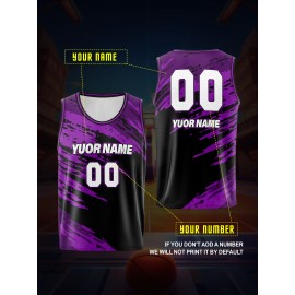[Customizable] Youngsters' Customizable Basketball Tank Top | Polyester | Breathable, Comfort-Fit, Washable | Training, Games & Outdoor Fun | Black & Red with Splash Design