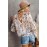Multi-color Wrap V Neck Lantern Sleeve Floral Print Drape Blouse